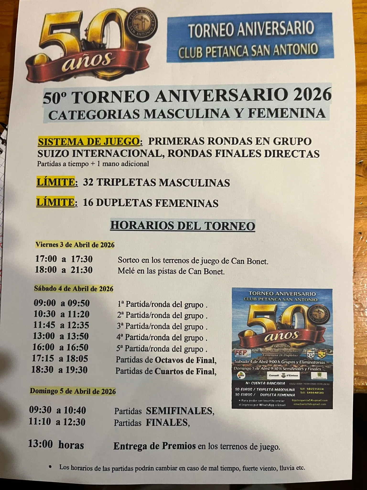 Torneo 50 aniversario del Club Petanca San Antonio